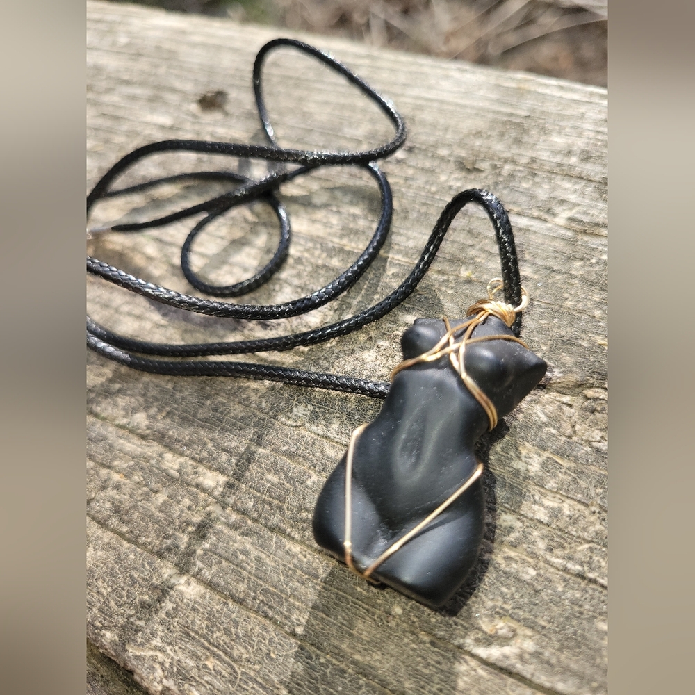 Black Obsidian Lady Body Pendant Necklace